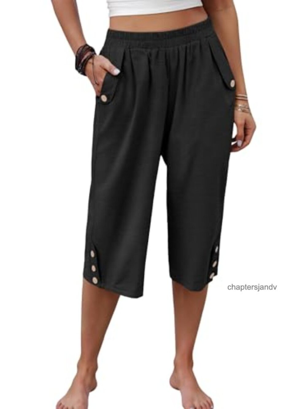 Wide Leg Capri Pants High Waist Button Down Beach Casual Summer Bottoms